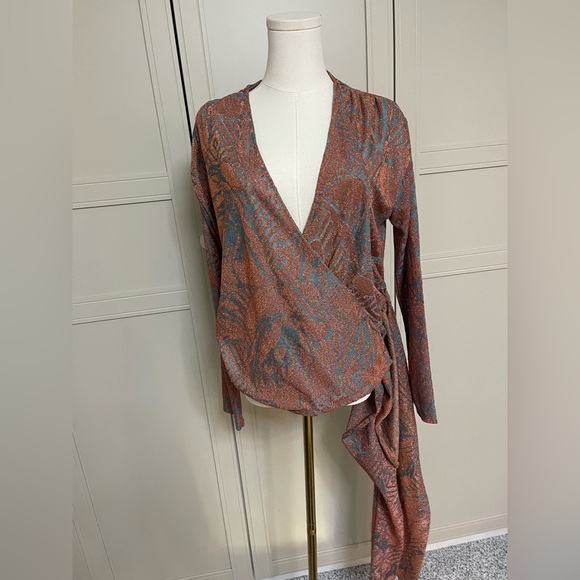 Zara Trafaluc Shimmer Wrap Top in Rust and Teal - Picture 8 of 12